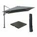 Hawaii zweefparasol 300x300 cm carbon black / donker grijs met 90kg black polished parasolvoet en parasolhoes