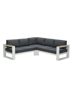 Plaza loungebank 3-delig - wit - teak look